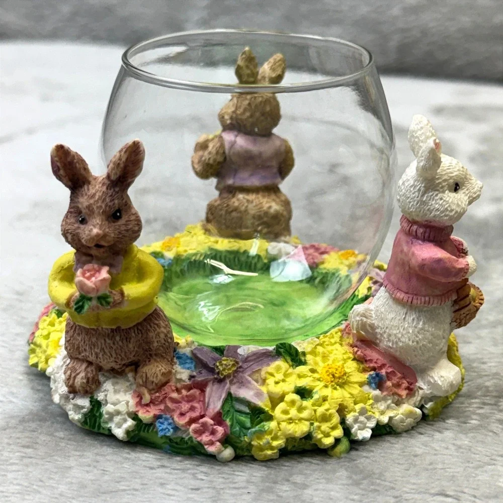 Easter Bunny Sunflower Resin Basket and Votive Candle Holder‎ Spring Lot 2 Vtg.